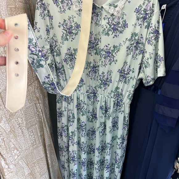Vintage Haband Floral Knee Length Dress - Mint and Lavender - Picture 5 of 6